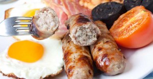 fried breakfast with deleco sausages