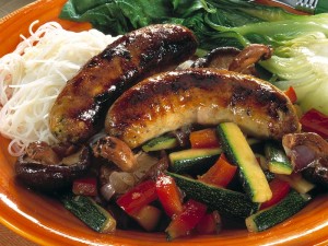 sausage and fried vegetables